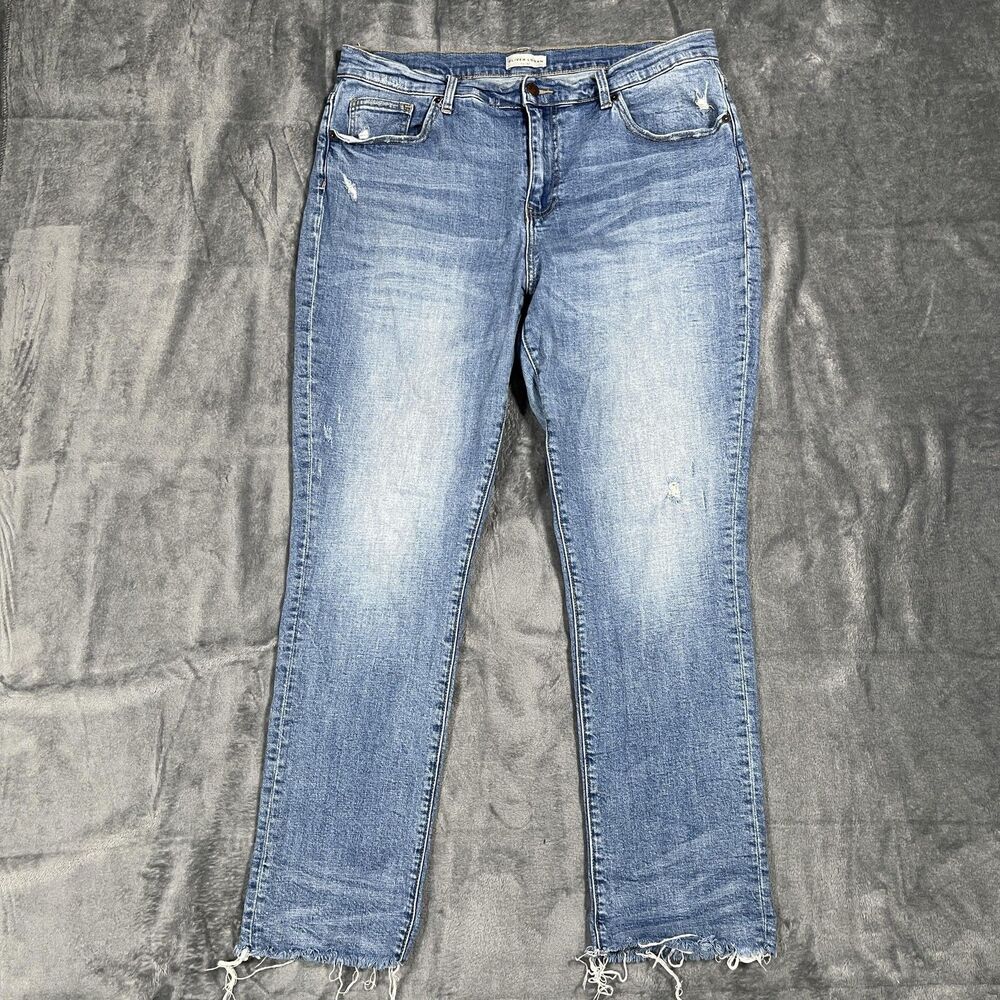 Oliver Logan Jeans Womens 31 Blue Med Wash Mid Rise Straight Distressed Raw Hem